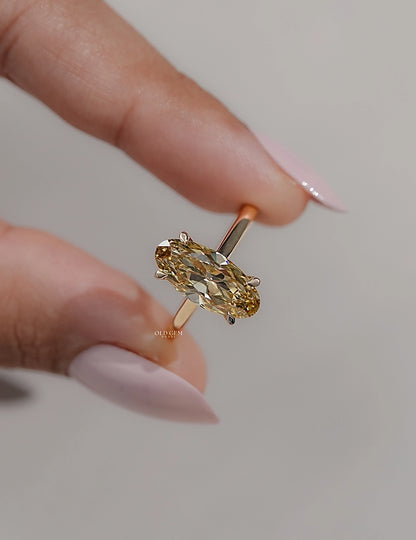 Old Mine Moval Shape Lab Diamond Solitaire Ring