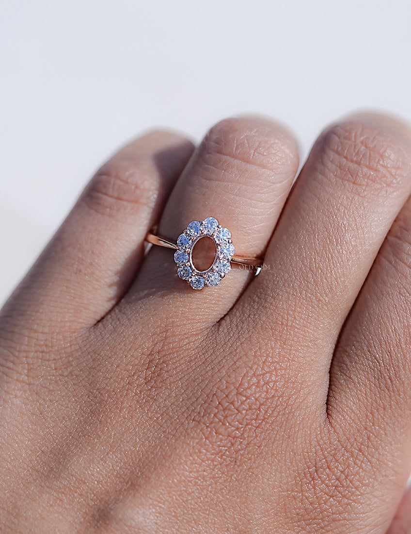 Old Mine Oval with Round Halo Semi Mount Ring