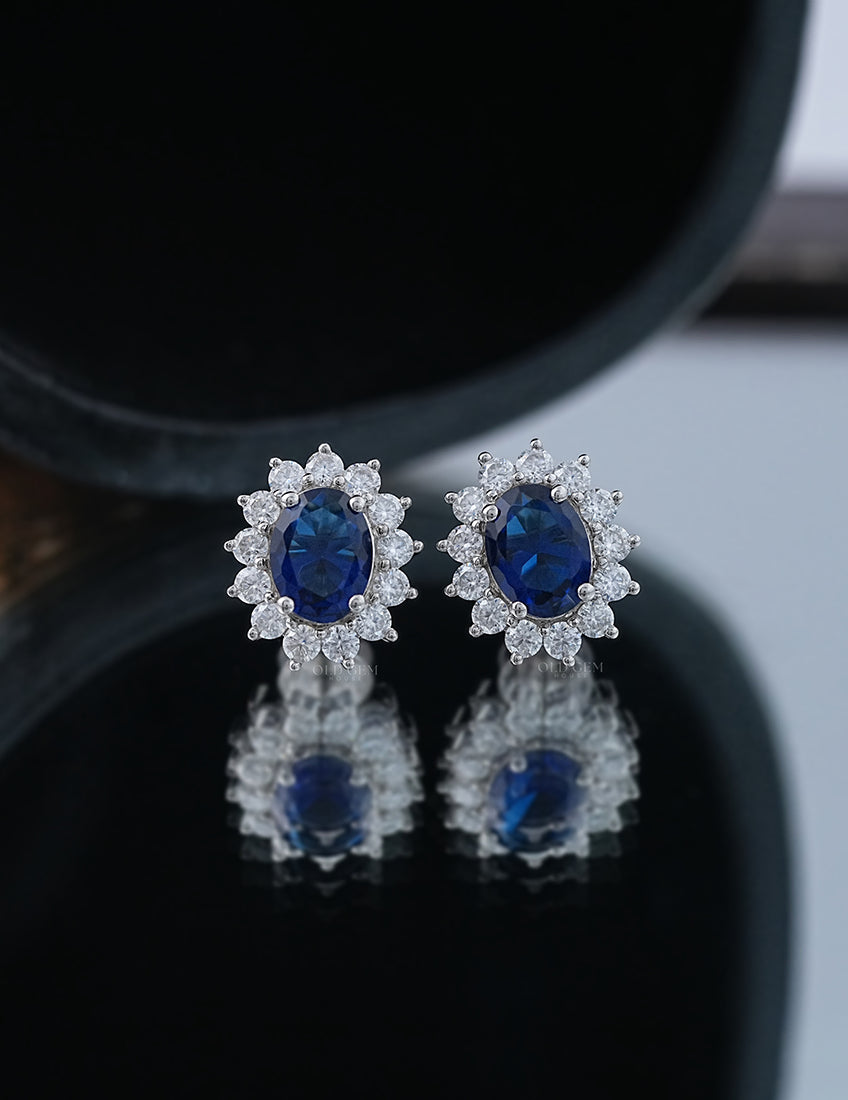 Sapphire Oval Halo Stud