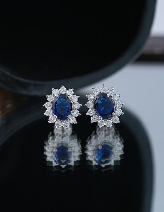 Sapphire Oval Halo Stud