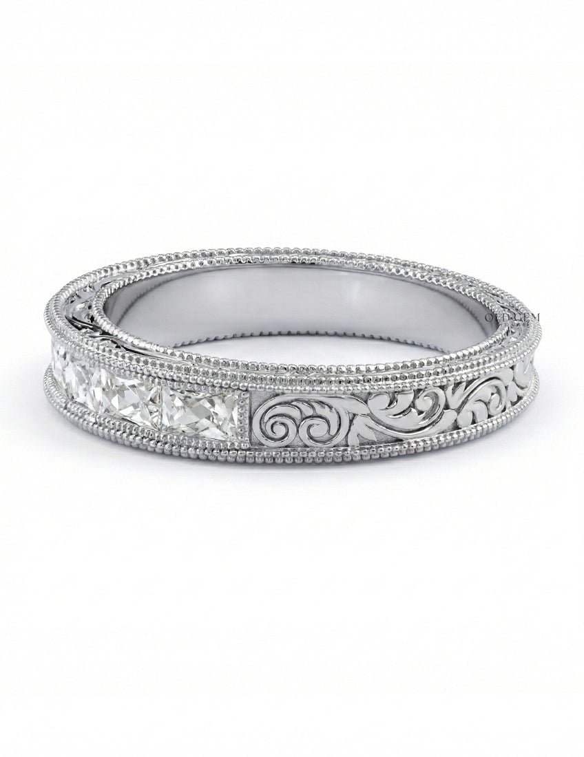 Victorian French Cut Baguette Unisex Wedding Band Wedding Band