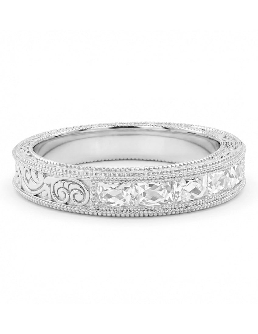 Victorian French Cut Baguette Unisex Wedding Band Wedding Band