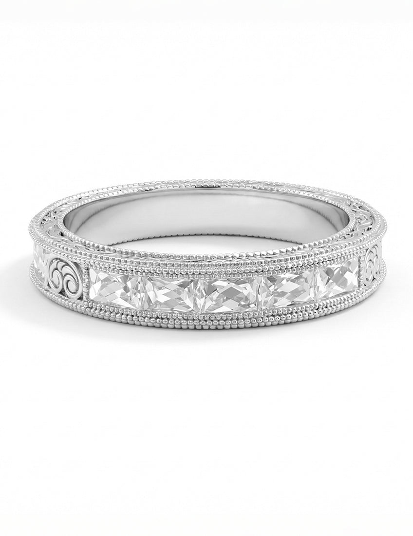 Victorian French Cut Baguette Unisex Wedding Band