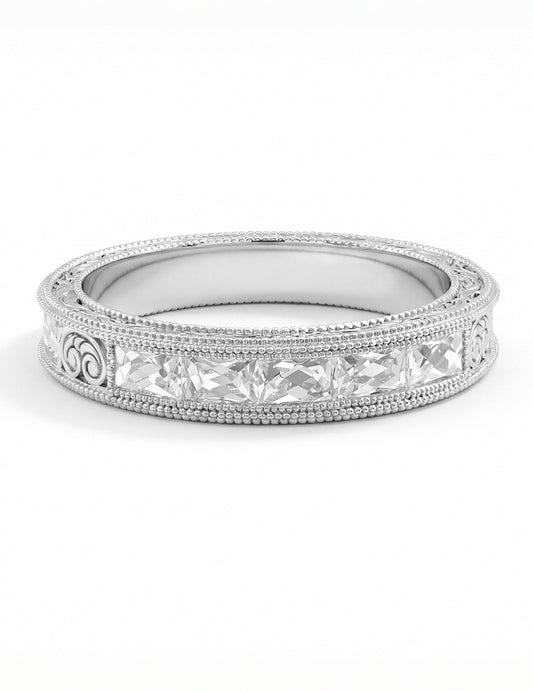 Victorian French Cut Baguette Unisex Wedding Band Wedding Band