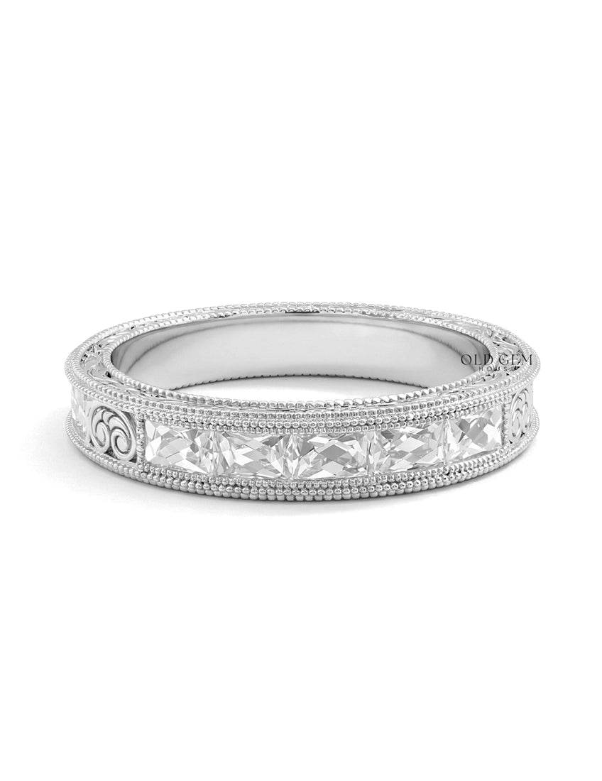 Victorian French Cut Baguette Unisex Wedding Band Wedding Band