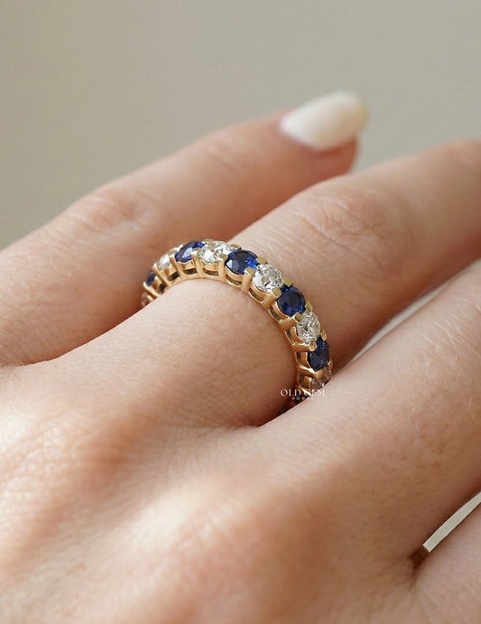 Blue Gemstone Round Cut Eternity Wedding Band Wedding Band