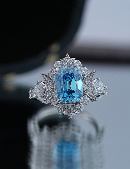 Blue Old Mine Cut Vintage Ring