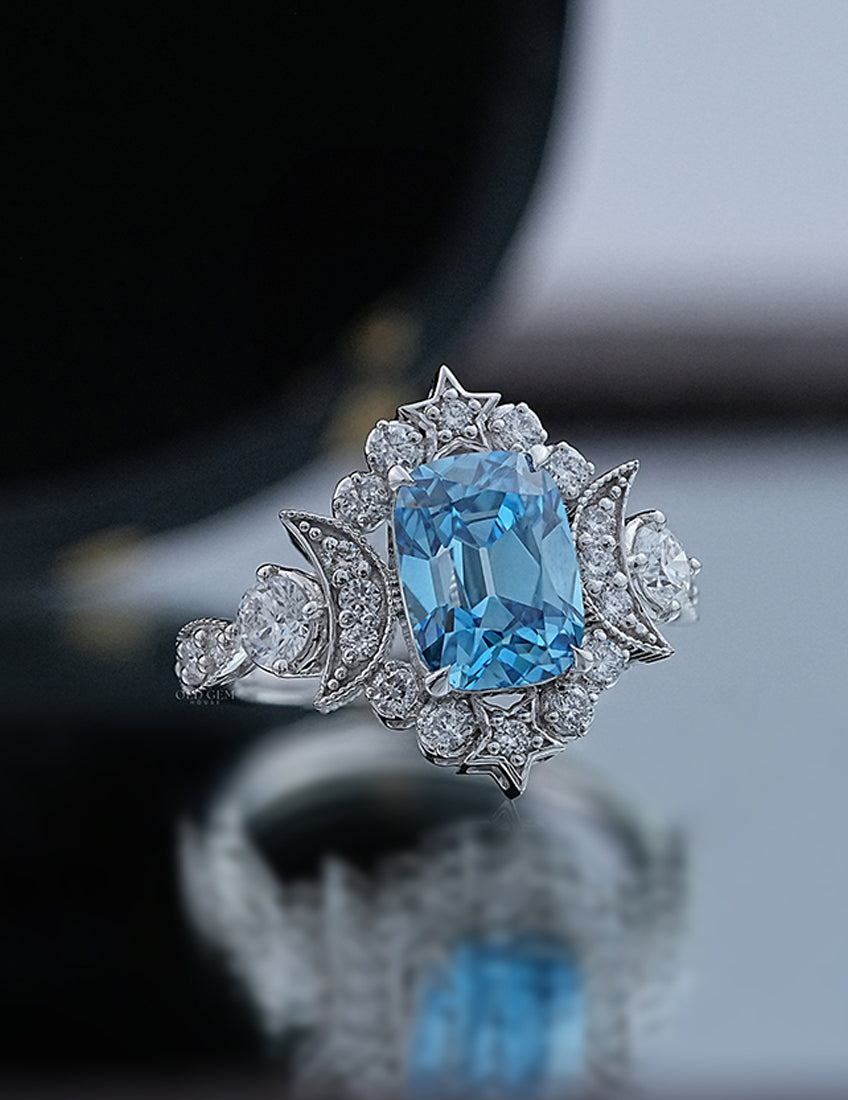 Blue Old Mine Cut Vintage Ring