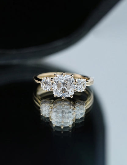 Old Mine Cushion Trilogy Ring