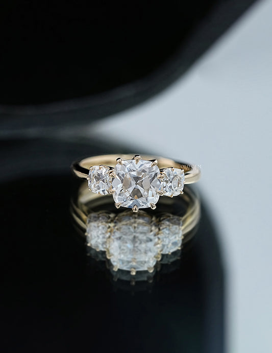 Old Mine Cushion Trilogy Ring