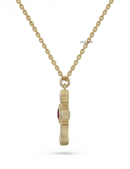 Red Gemstone Princess Cut Criss Cross Pendant Necklaces