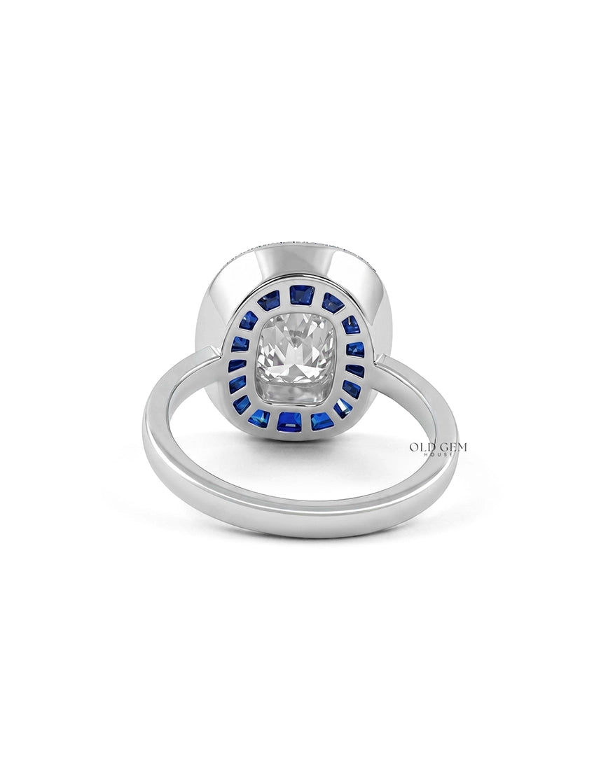 Old Mine Cushion Cut Blue Sapphire Halo Engagement Ring Engagement Ring