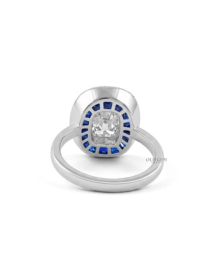 Old Mine Cushion Cut Blue Sapphire Halo Engagement Ring Engagement Ring