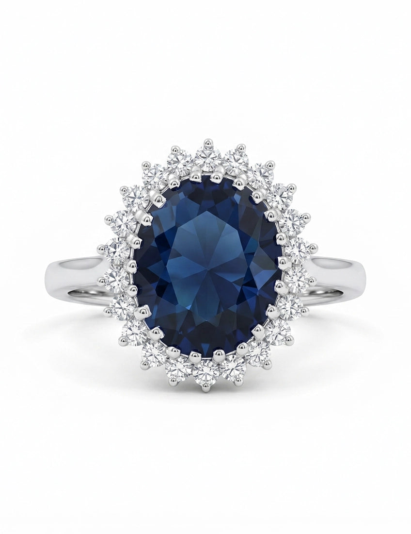 Art Deco Sapphire Oval Gemstone Halo Engagement Ring Engagement Ring
