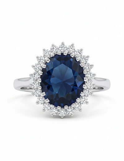 Art Deco Sapphire Oval Gemstone Halo Engagement Ring
