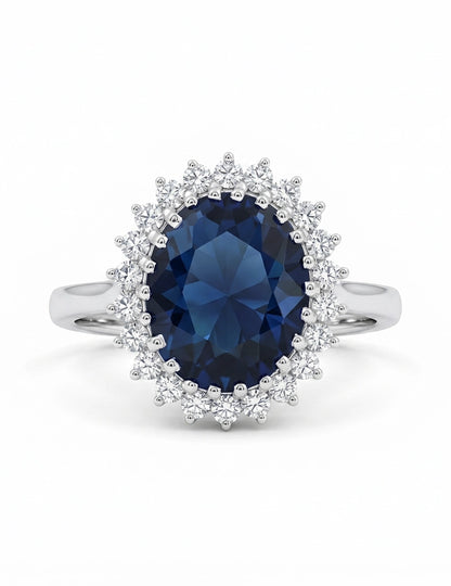 Art Deco Sapphire Oval Gemstone Halo Engagement Ring Engagement Ring