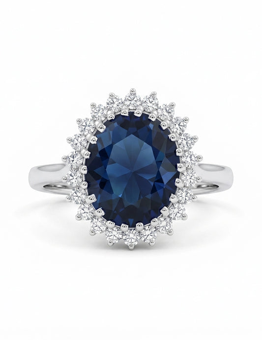 Art Deco Sapphire Oval Gemstone Halo Engagement Ring Engagement Ring
