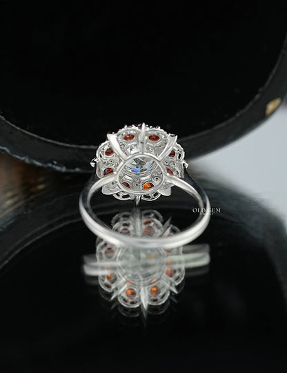 OEC Round Red Gemstone Halo Engagement Ring