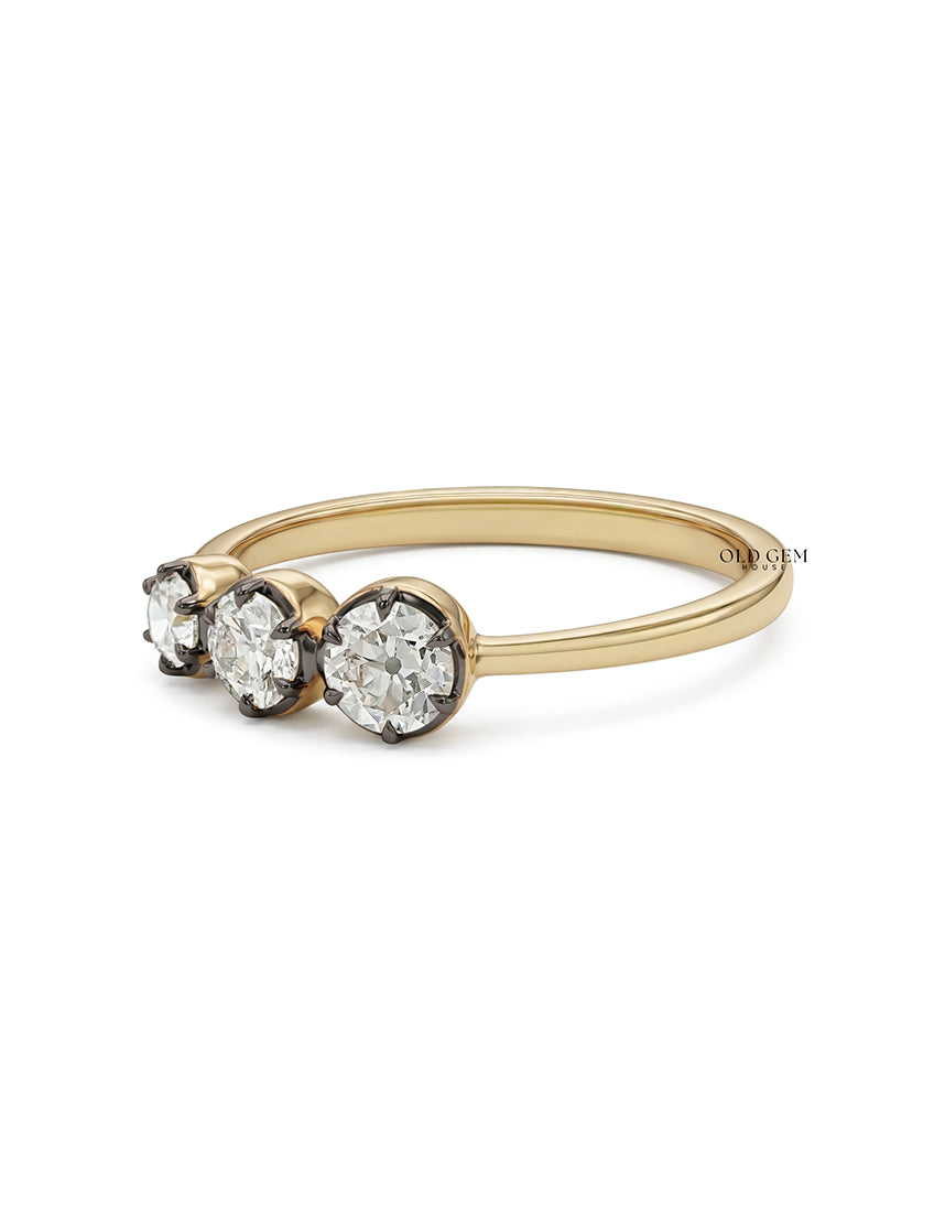Old European Round Cut Three Stone Engagement Ring Engagement Ring