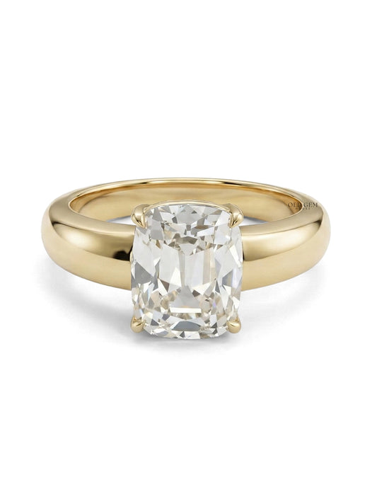 Georgian Old Mine Cushion Thick Band Ring Engagement Ring