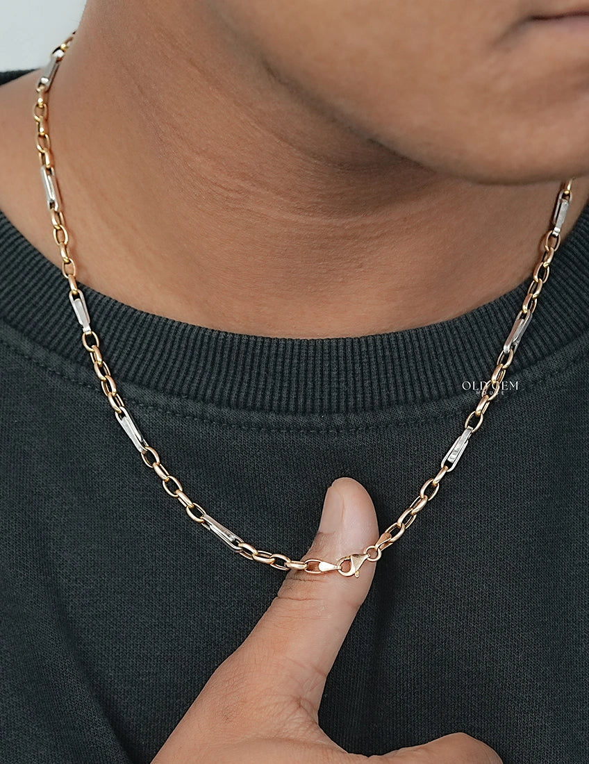 Dual Tone Gold Paper Clip Chain For Men