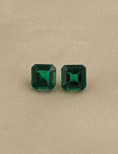 Green Asscher Cut Lab Gemstone Matching Pair Gemstone
