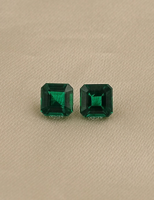 Green Asscher Cut Lab Gemstone Matching Pair Gemstone
