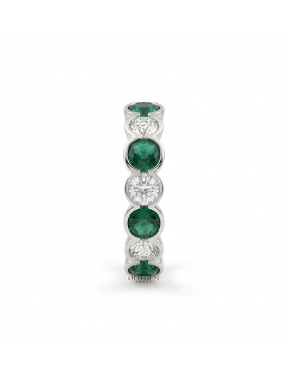 Green Zambian Cushion Gemstone Eternity Wedding Band Wedding Band