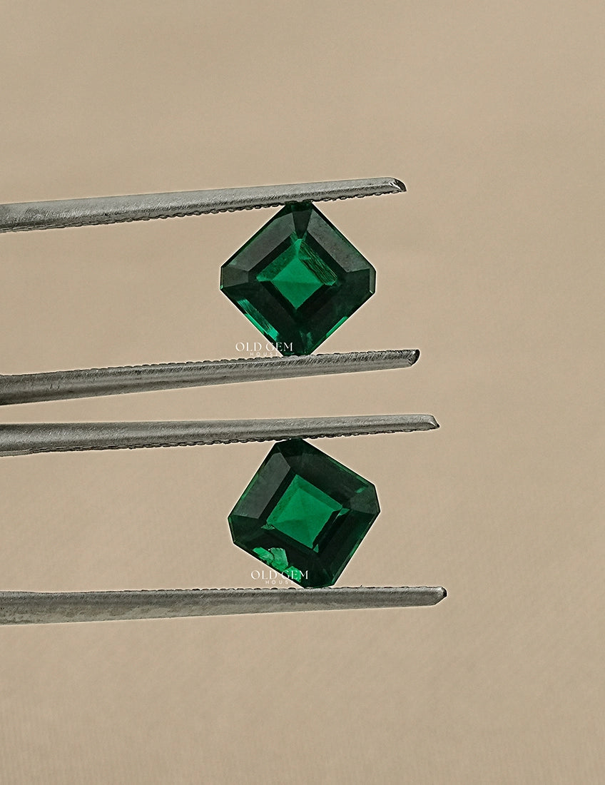 Green Asscher Cut Lab Gemstone Matching Pair Gemstone