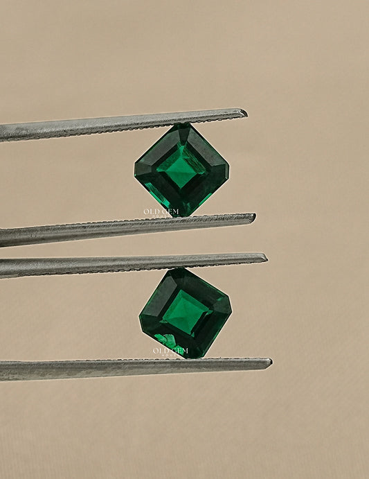 Green Asscher Cut Lab Gemstone Matching Pair Gemstone