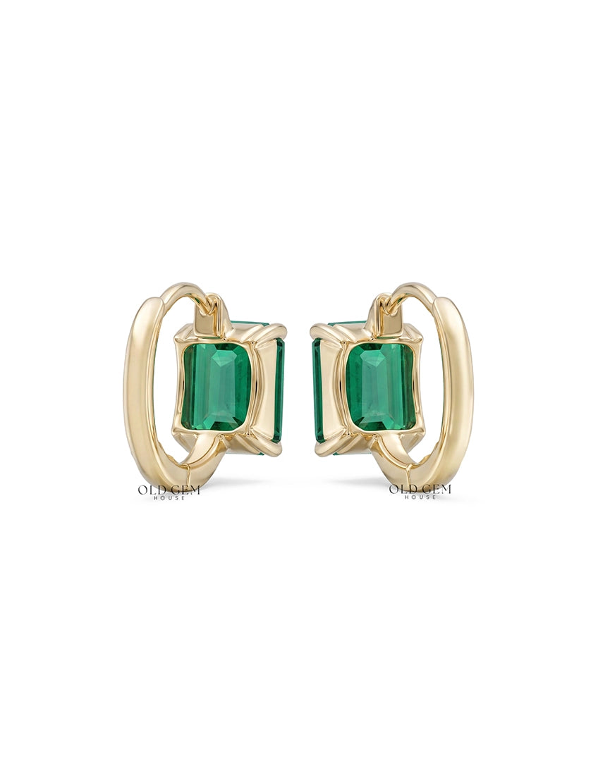 Green Emerald Huggie Hoops Earring Earrings