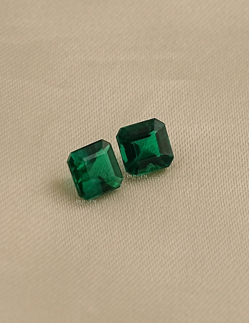 Green Asscher Cut Lab Gemstone Matching Pair Gemstone