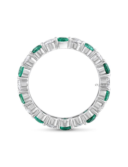 Green Gemstone Lab Diamond Eternity Wedding Band Wedding Band