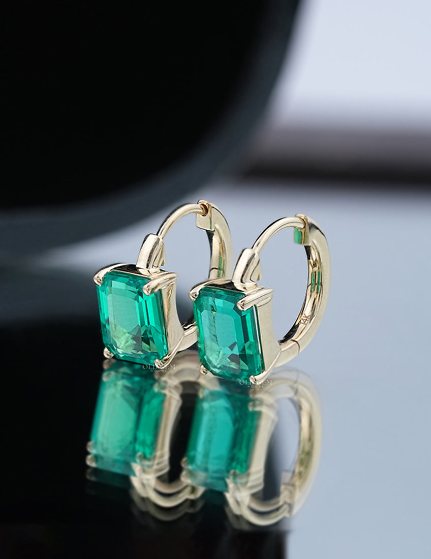 Green Emerald Huggie Hoops Earring Earrings