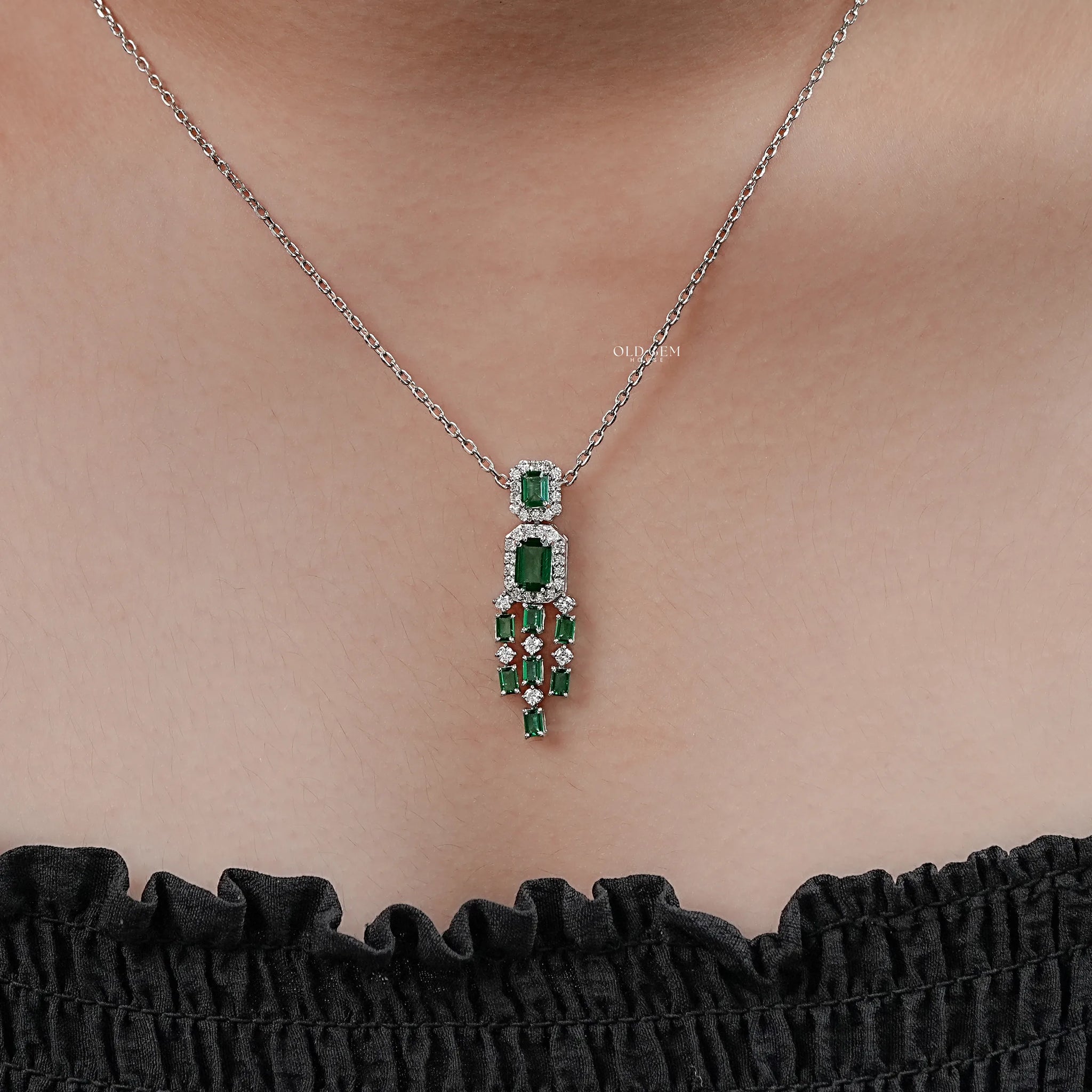 Green Emerald Lab Diamond Necklace