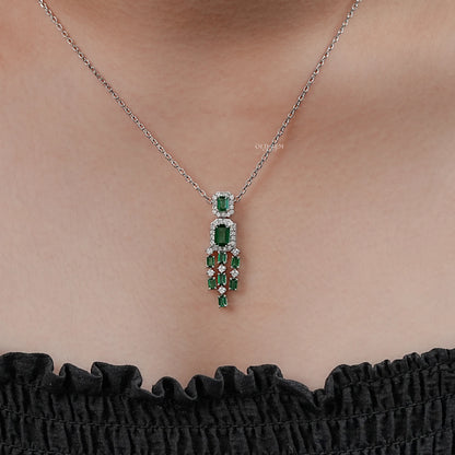 Green Emerald Lab Diamond Necklace
