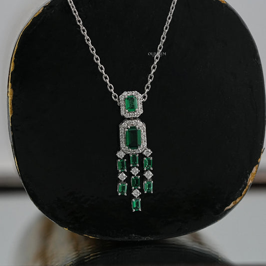 Green Emerald Lab Diamond Necklace