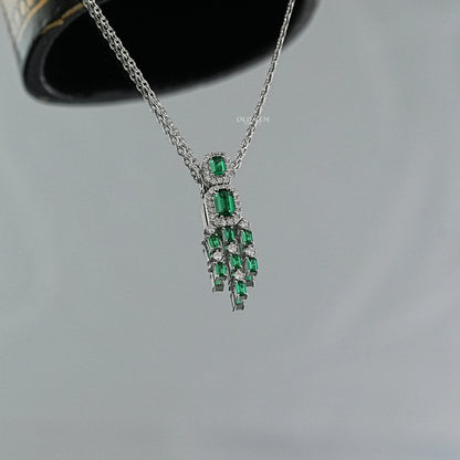 Green Emerald Lab Diamond Necklace