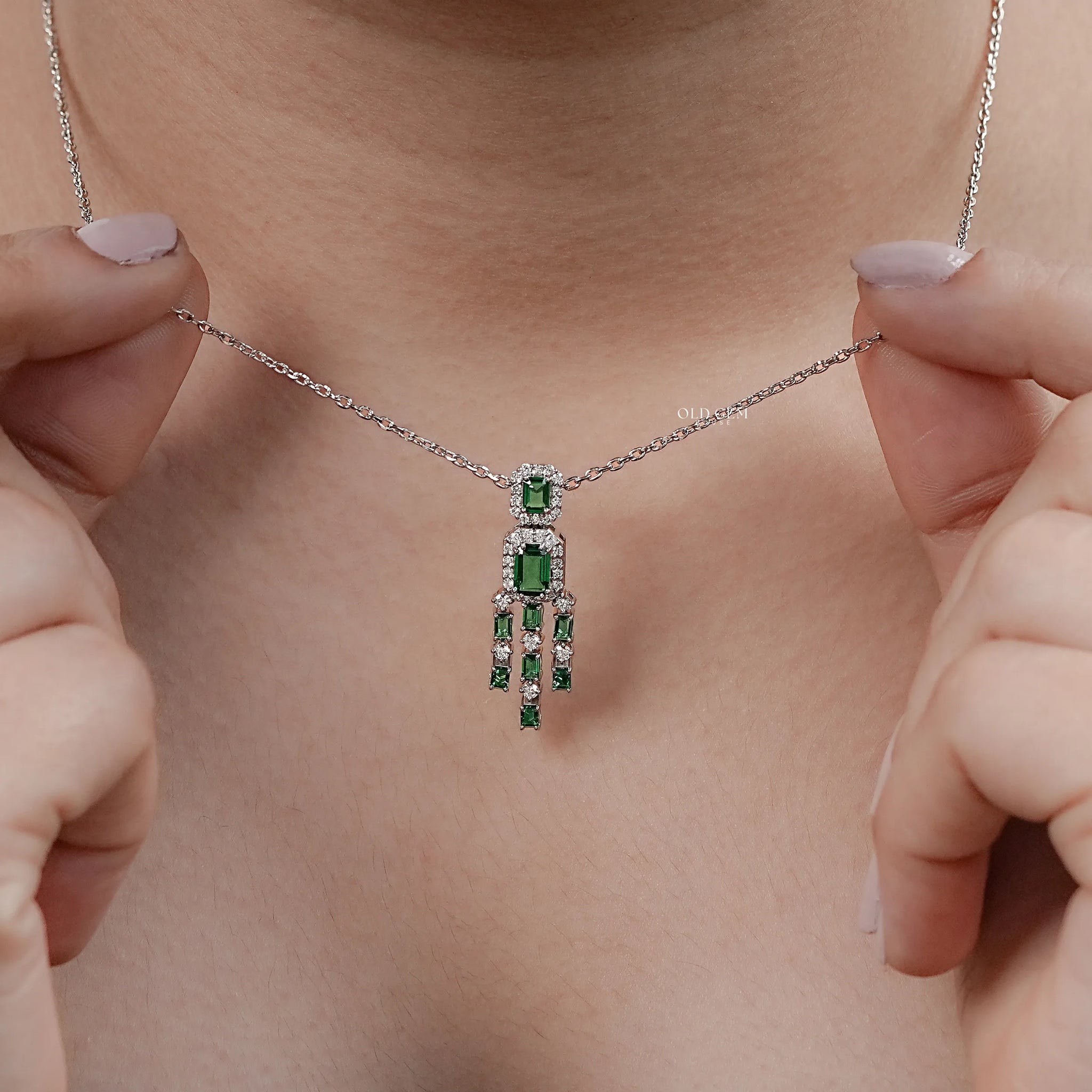 Green Emerald Lab Diamond Necklace