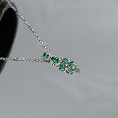 Green Emerald Lab Diamond Necklace