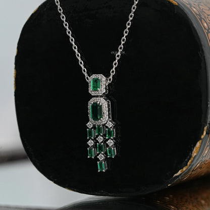 Green Emerald Lab Diamond Necklace