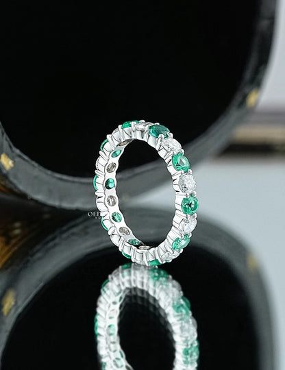 Green Gemstone Lab Diamond Eternity Wedding Band
