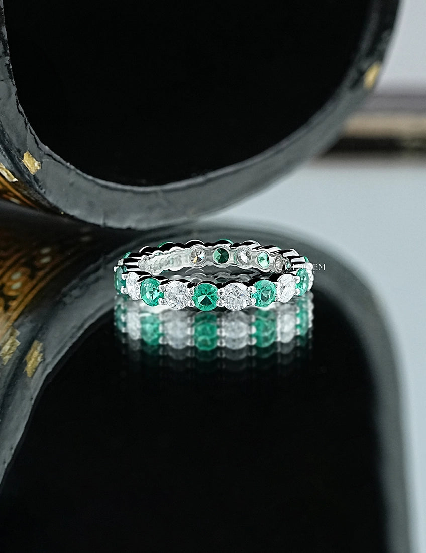Green Gemstone Lab Diamond Eternity Wedding Band