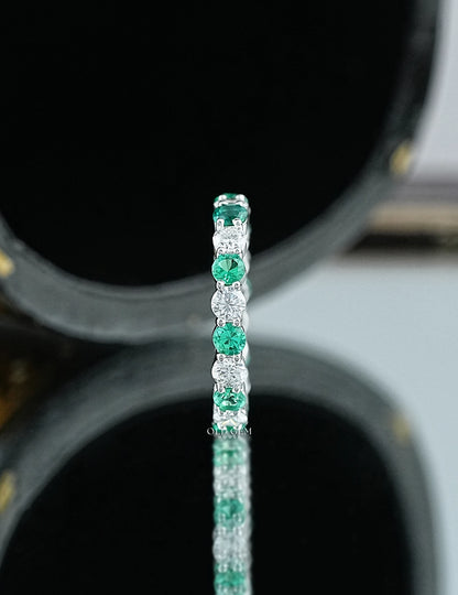 Green Gemstone Lab Diamond Eternity Wedding Band