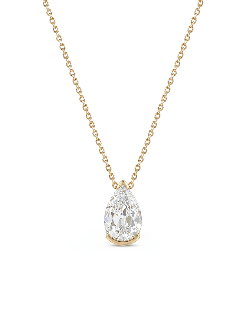 Old Mine Pear Diamond Half Bezel Set Pendant Necklaces