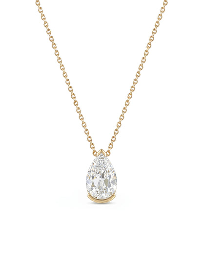 Old Mine Pear Diamond Half Bezel Set Pendant Necklaces