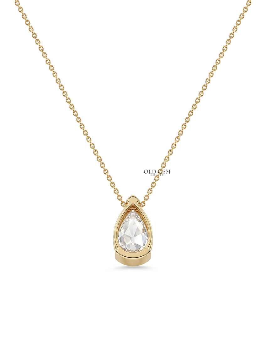 Old Mine Pear Diamond Half Bezel Set Pendant Necklaces