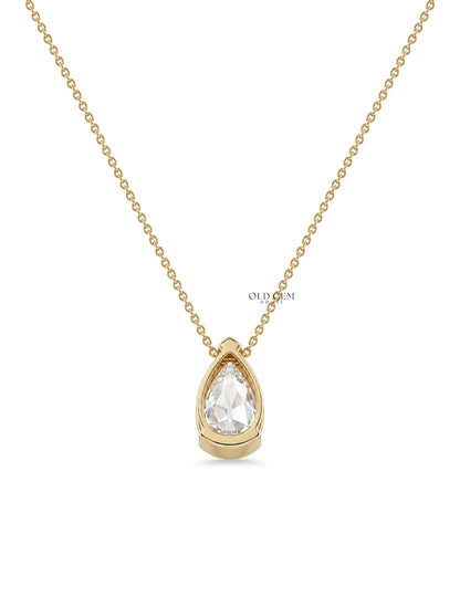 Old Mine Pear Diamond Half Bezel Set Pendant Necklaces