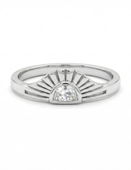 Art Deco Style Half Moon Cut Sunrise Ring Engagement Ring