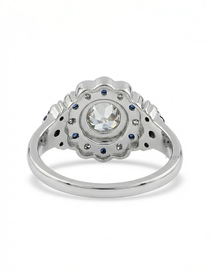 Art Deco OEC Round Sapphire Halo Engagement Ring Engagement Ring